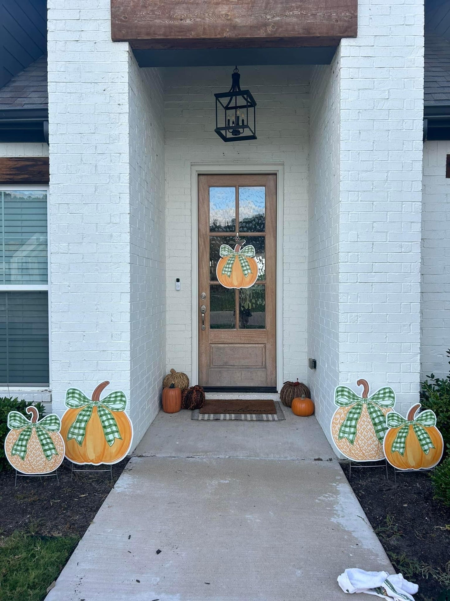 Orange Pumpkin Green Bow Door Hanger